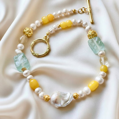 Amalfi Sea Glass, Lemon Quartz & Baroque Pearl Statement Necklace