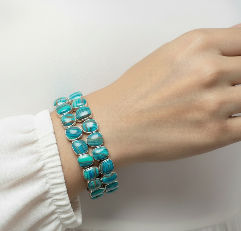 Capri Rainbow Calsilica Sterling Silver Statement Bracelet