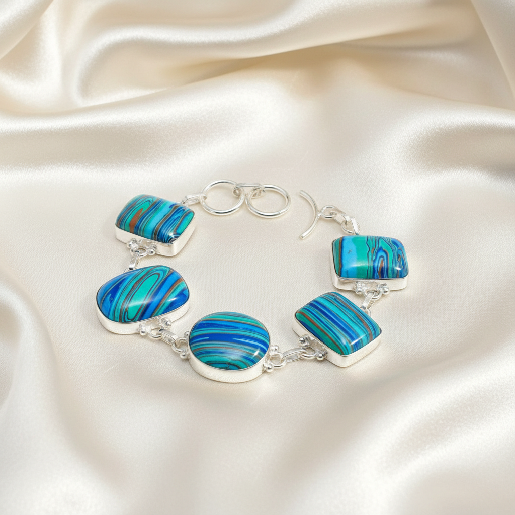 Capri Rainbow Calsilica Sterling Silver Statement Bracelet | Coastal Luxury Gemstone Bracelet