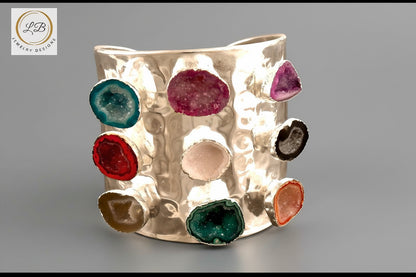 Geode Druzy Statement Cuff Bracelet – Limited Edition Multi Gemstone Sterling Silver Cuff