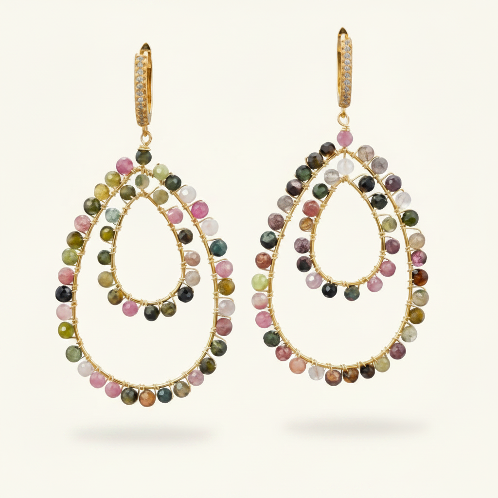Capri Riviera Multi-Tourmaline Gold Statement Drop Earrings