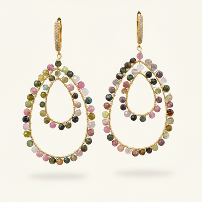 Capri Riviera Multi-Tourmaline Gold Statement Drop Earrings