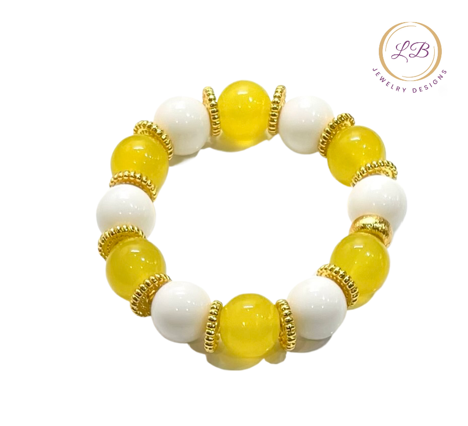 Lemon Quartz & White Alabaster Gold Accent Bracelet