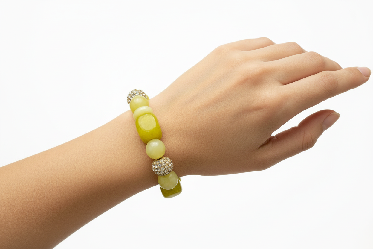 Lime Green Jade Gold Pave Bracelet