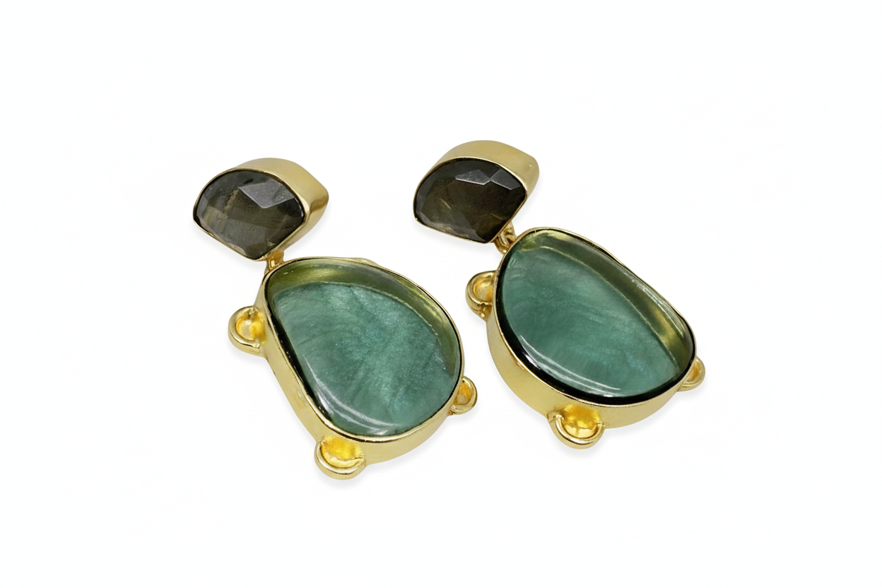 Green Amethyst & Labradorite Statement Earrings 2.0”