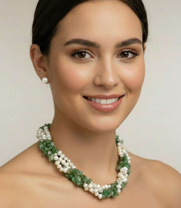 Ibiza Amazonite & Freshwater Pearl Triple-Strand Necklace: Coastal Luxury Statement Jewelry