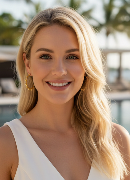 Capri 18k Gold Dotted Hoops: Lightweight Statement Hoops - Luxury Resort Jewelry