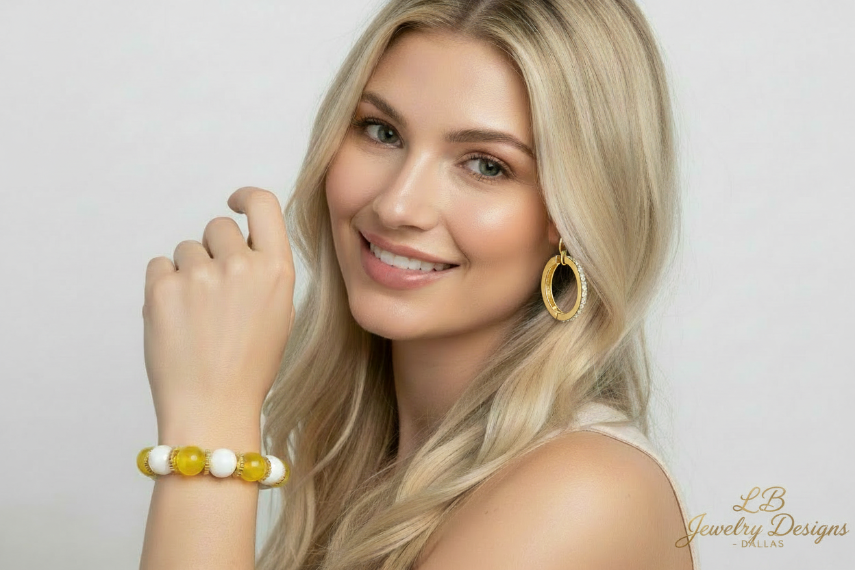 Lemon Quartz & White Alabaster Gold Accent Bracelet