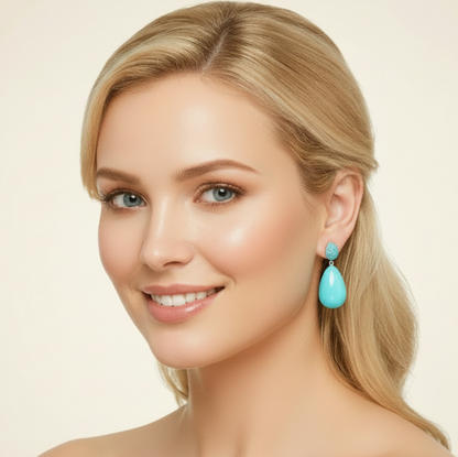 Capri Sleeping Beauty Turquoise Teardrop Pavé Drop Earrings