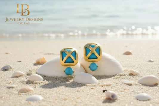 Capri Turquoise Criss-Cross Gold Vermeil Drop Earrings | Coastal Luxury Jewelry