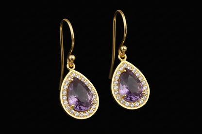 Purple Amethyst & White Topaz Gemstone Earrings 1”