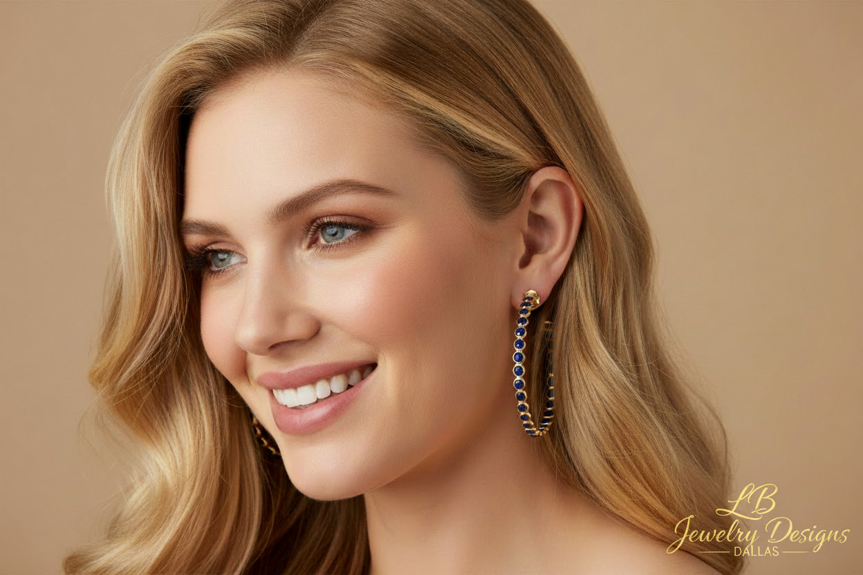 Lapis Lazuli Bezel-Set Statement Hoop Earrings