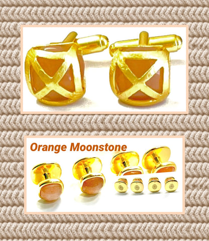 Cufflink Set - Criss Cross Orange Moonstone