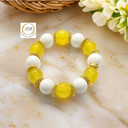 Lemon Quartz & White Alabaster Gold Accent Bracelet