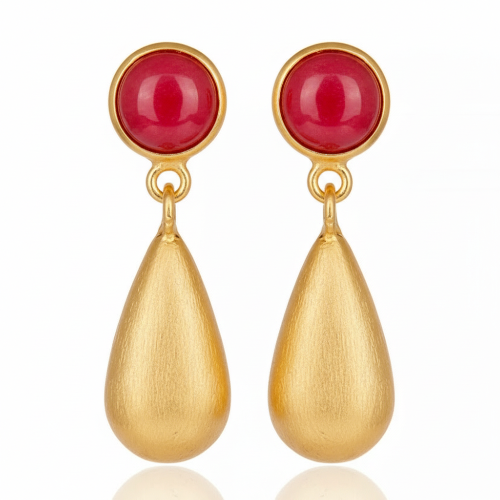 Pink Aventurine 22k Brushed Gold Dangles 1.5”