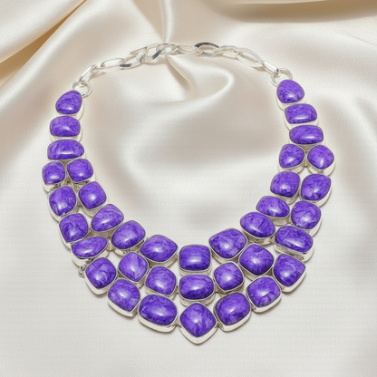 Montecito Rare Charoite Statement Necklace & Bracelet Set | Violet Sterling Silver Luxury Jewelry