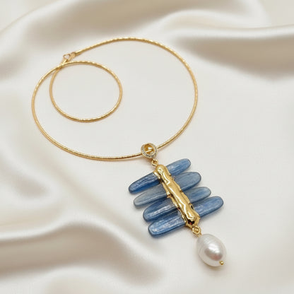 Capri Bleu Kyanite & Pearl Pendant Necklace – Luxury Blue Kyanite Gold Vermeil Necklace