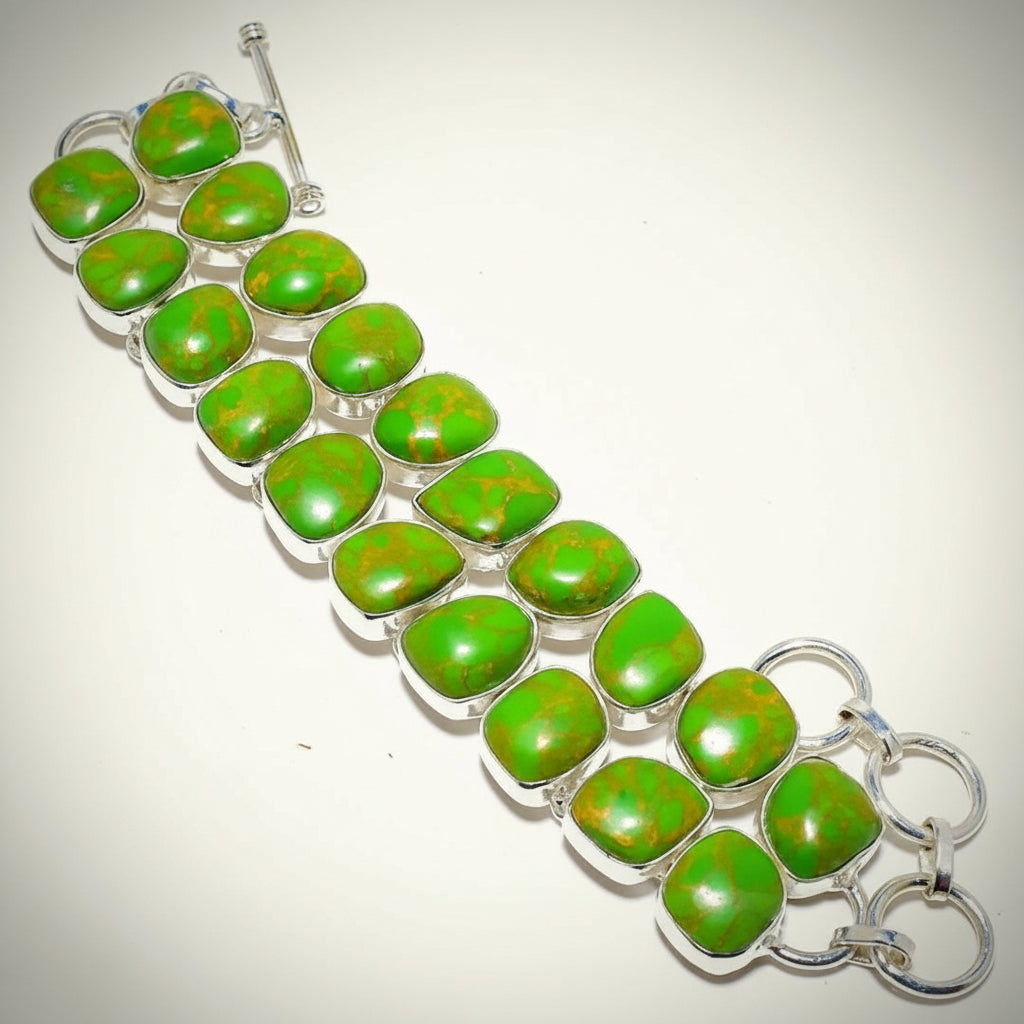Capri Verde Copper Turquoise Sterling Silver Statement Bracelet - One of a Kind