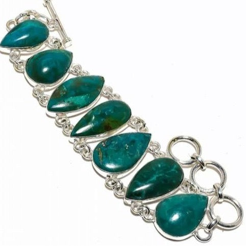 Montecito Chrysocolla Malachite Sterling Silver Statement Bracelet – One of a Kind Coastal Luxury Jewelry