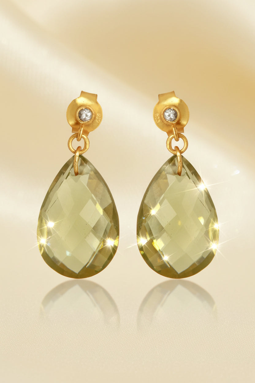 Amalfi Lemon Topaz Briolette Earrings | 24k Gold Vermeil & White Topaz