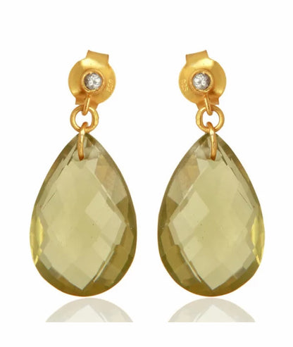 Amalfi Lemon Topaz Briolette Earrings | 24k Gold Vermeil & White Topaz