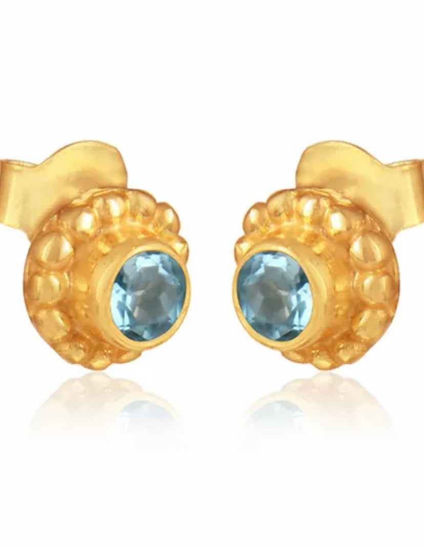 Blue Topaz Gemstones Gold Stud Earrings