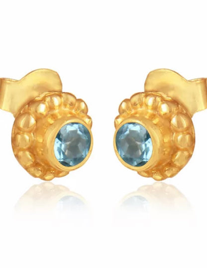 Blue Topaz Gemstones Gold Stud Earrings