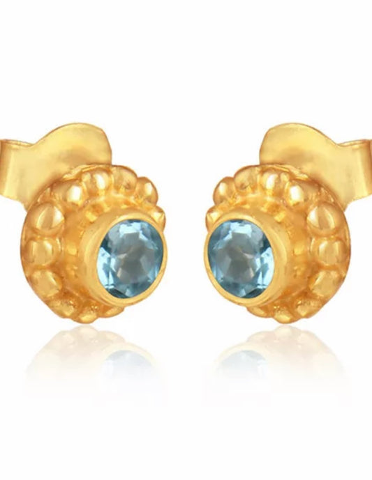 Blue Topaz Gemstones Gold Stud Earrings