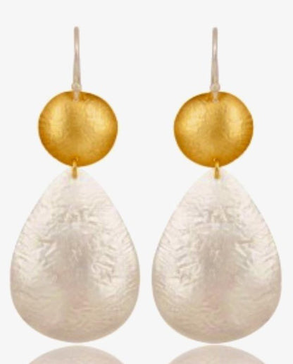 Lightweight Hammered Two-Tone Silver and Gold Dangle Earrings 2”
