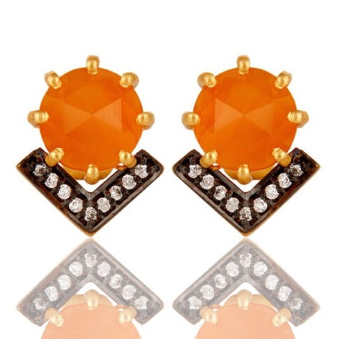 Petite Orange Carnelian - Rhodium Gold Stud Earrings