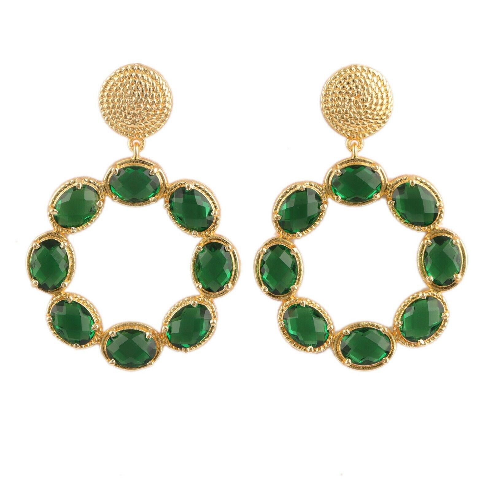 Green Quartz Gold Statement Earrings 2"