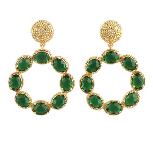 Green Quartz Gold Statement Earrings 2"
