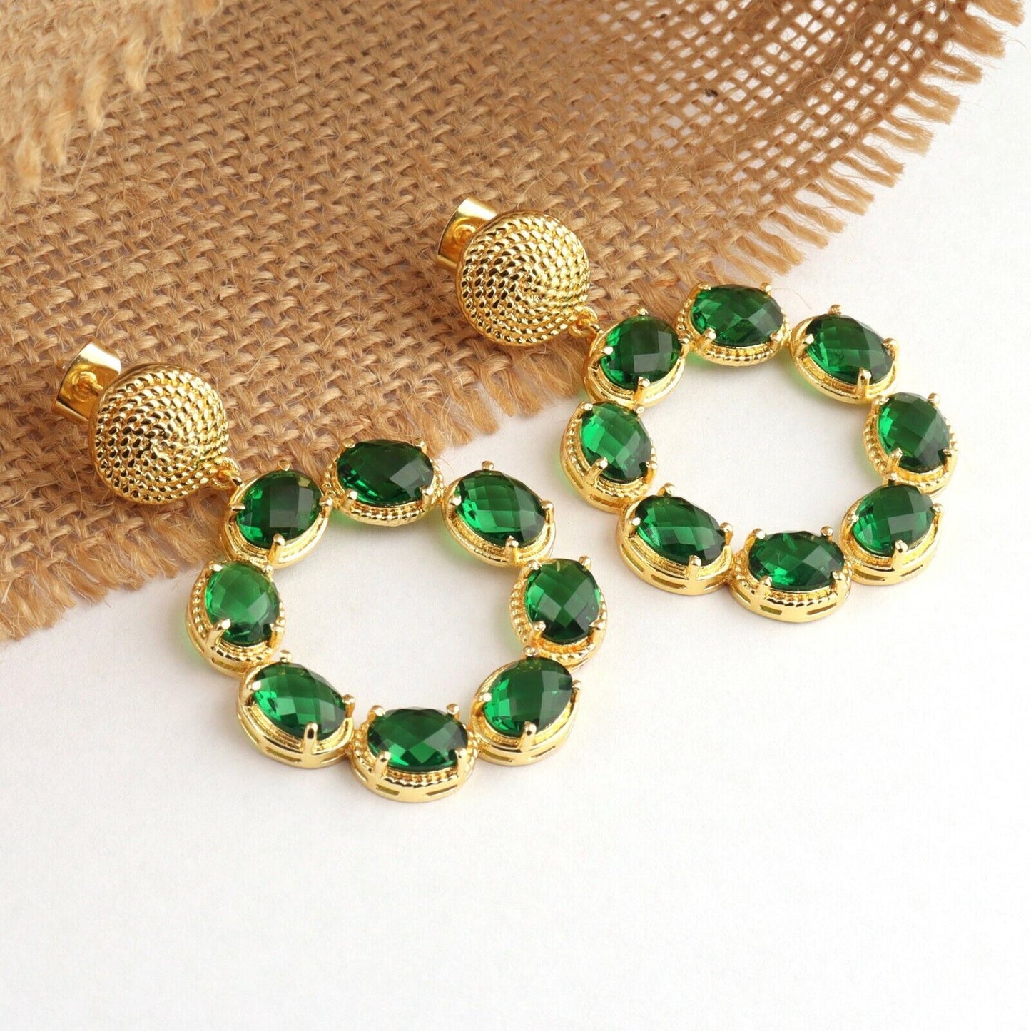 Green Quartz Gold Statement Earrings 2"