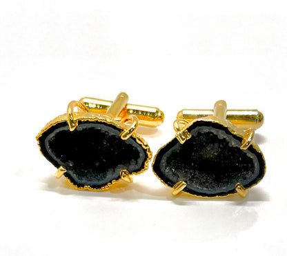 Cufflinks - Black Druzy/Geode Gold Electroplated