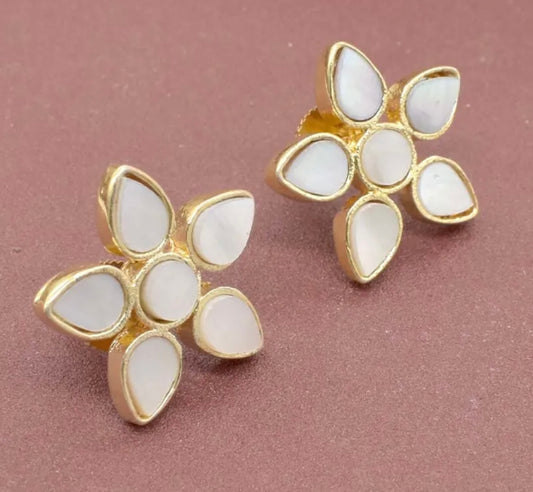 Mother of Pearl Gemstone Stud Earrings 1”