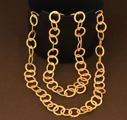 Long 24k Gold Vermeil Flat Link Chain Necklace 50”