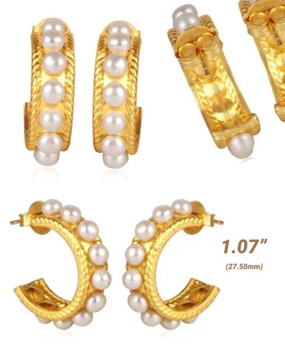 24k Gold Hoop Pearl Earrings