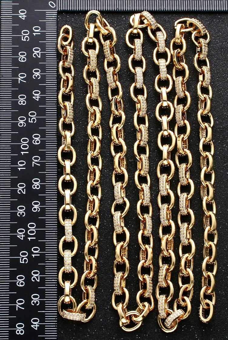 18k Gold-Filled Chunky Rolo Cable & Pave Crystal Gold Chain Necklace