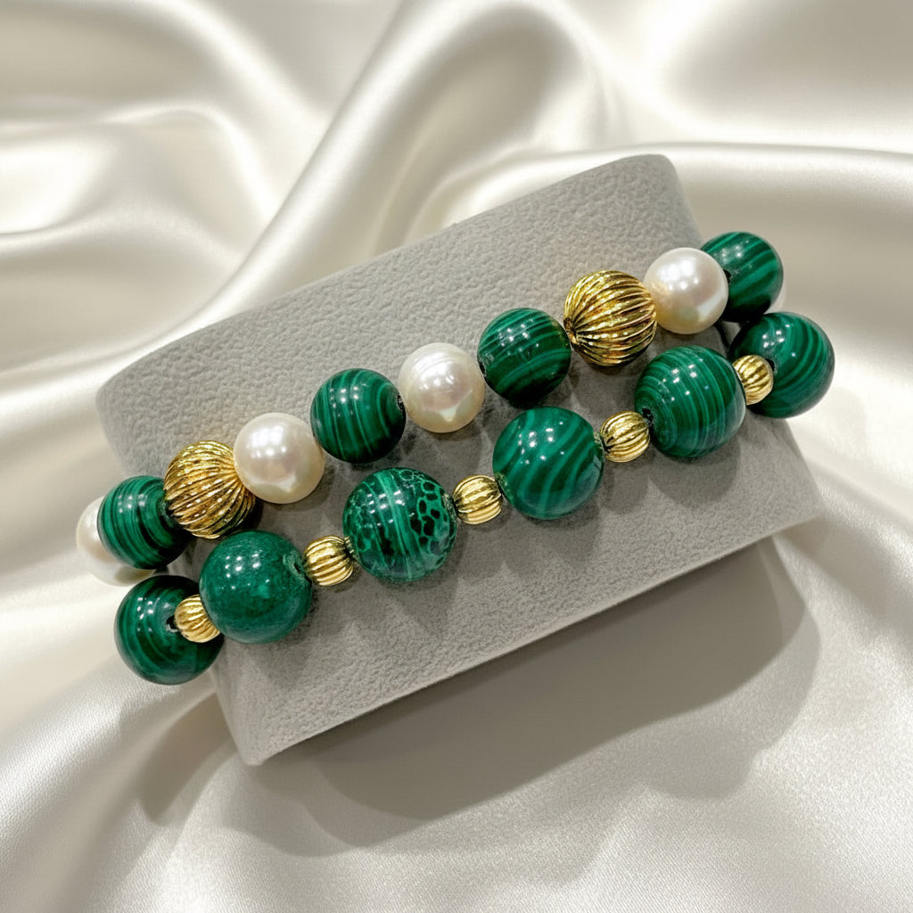 Montecito Malachite & Freshwater Pearl Bracelet Stack & Statement Ring Set