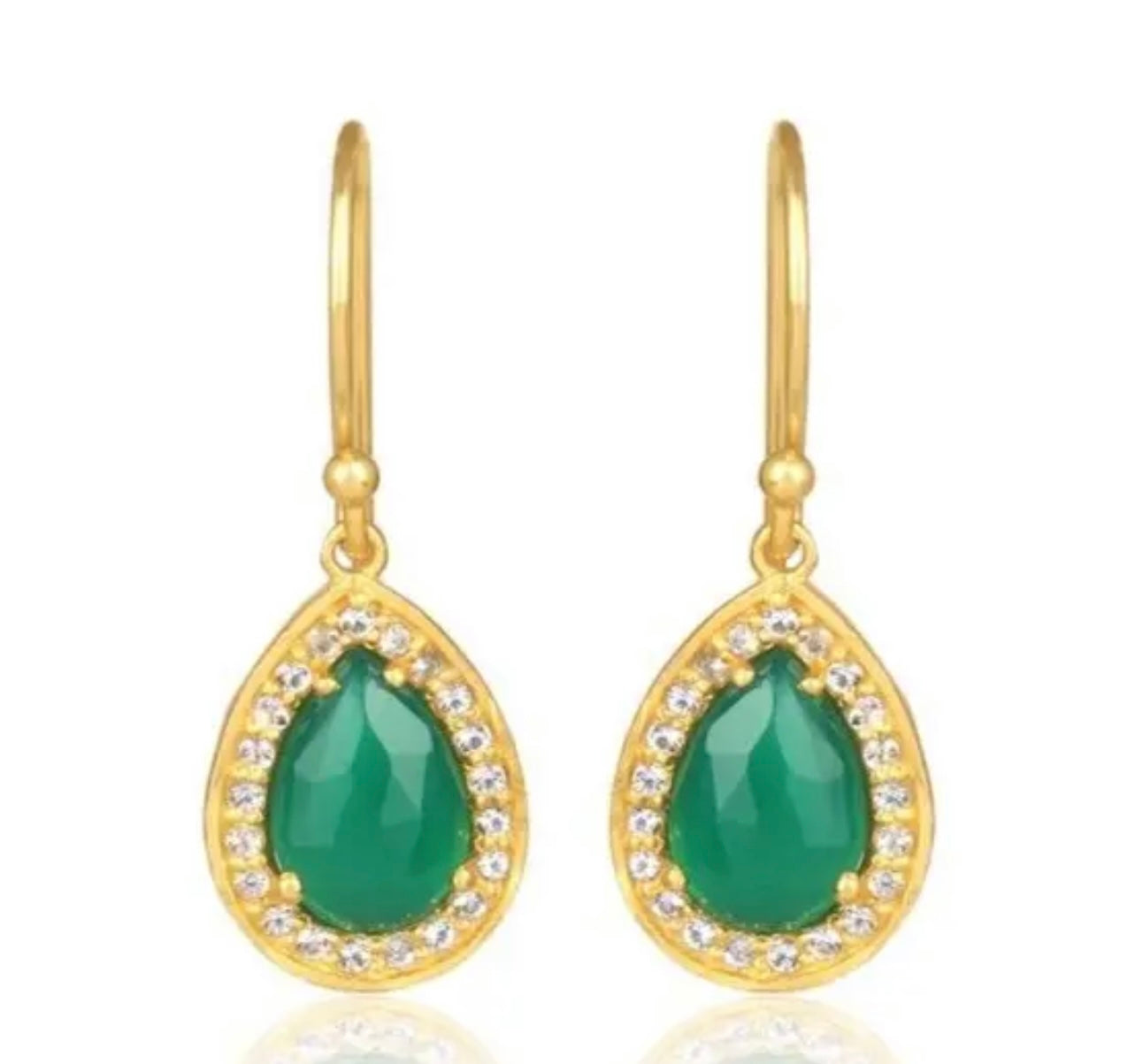 Green Onyx & White Topaz Gemstone Earrings 1.5"