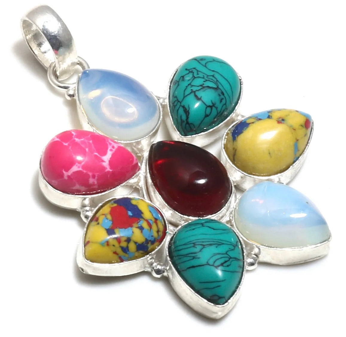 Montecito Riviera Blossom Pendant Necklace – Sterling Silver Multi-Gemstone Statement Necklace