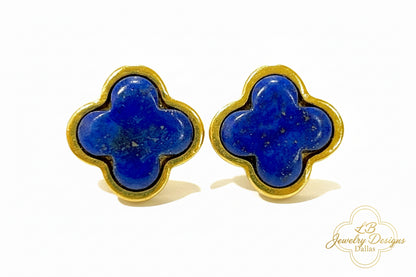 Lapis Lazuli Clover Stud Earrings - Petite Gold Vermeil