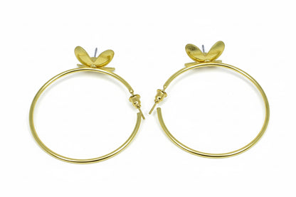 Gold Hoop Mandarin Garnet Flower Earrings