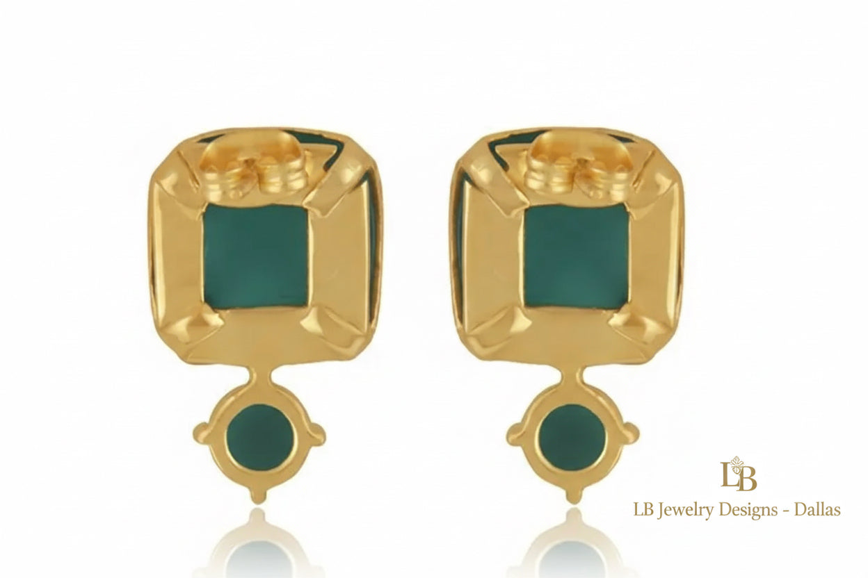 Green Onyx Gold Stud Earrings 1”