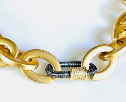 Matte Gold Vermeil Chain and Gun Metal Pave Carabiner Pendant Necklace 18"