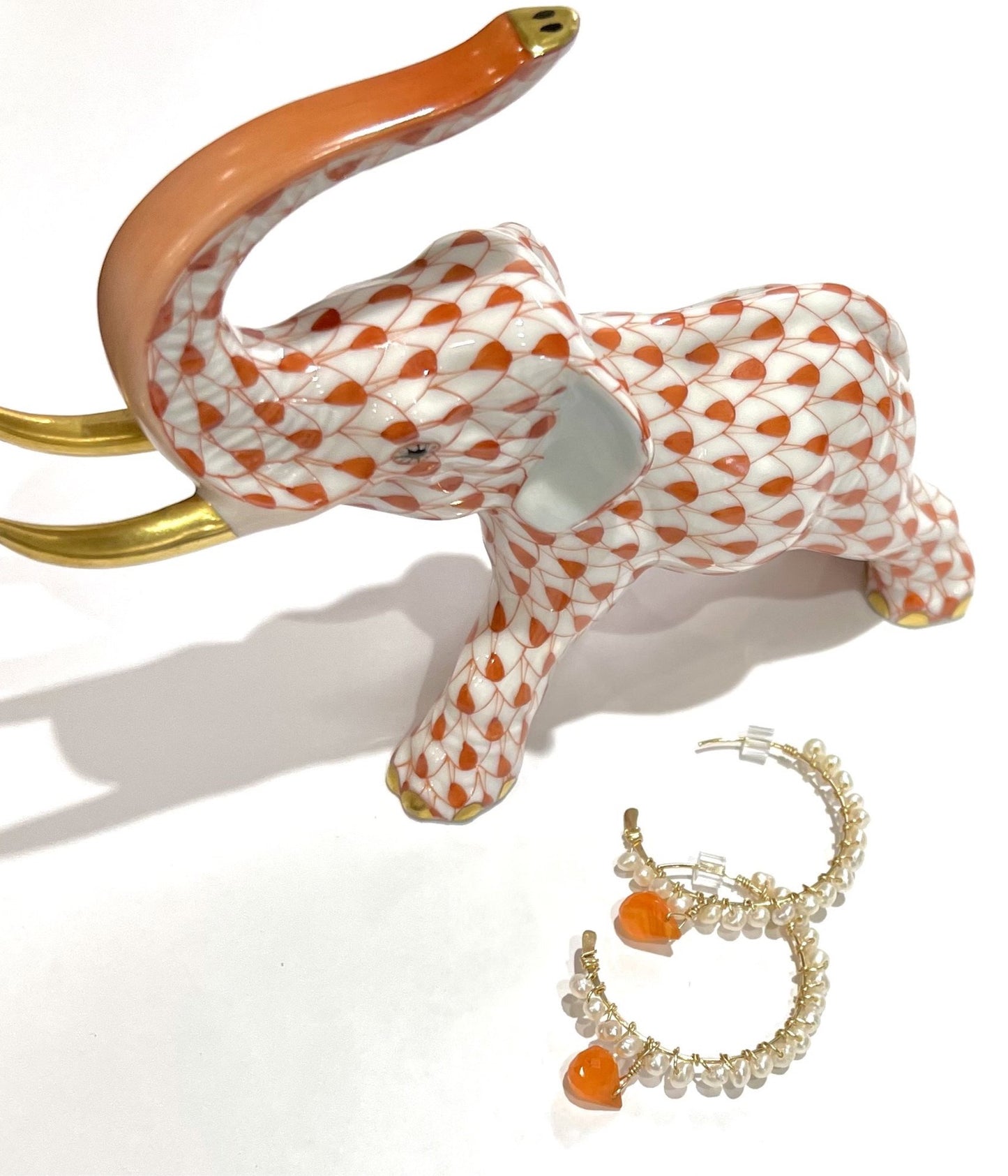 Gold Wire-Wrapped Freshwater Pearl & Carnelian Hoop Earrings