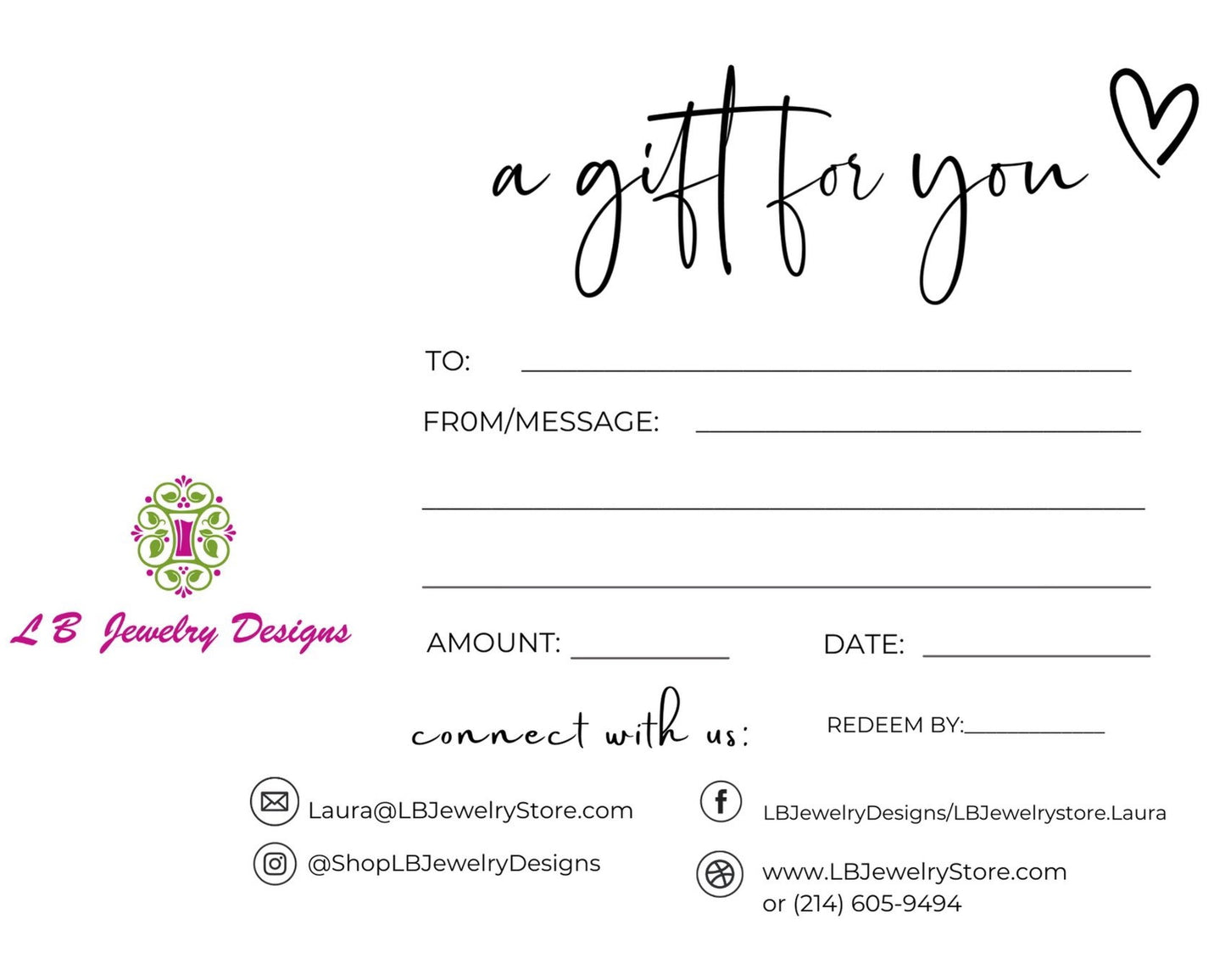 Gift Certificate for LB Jewelry Designs
