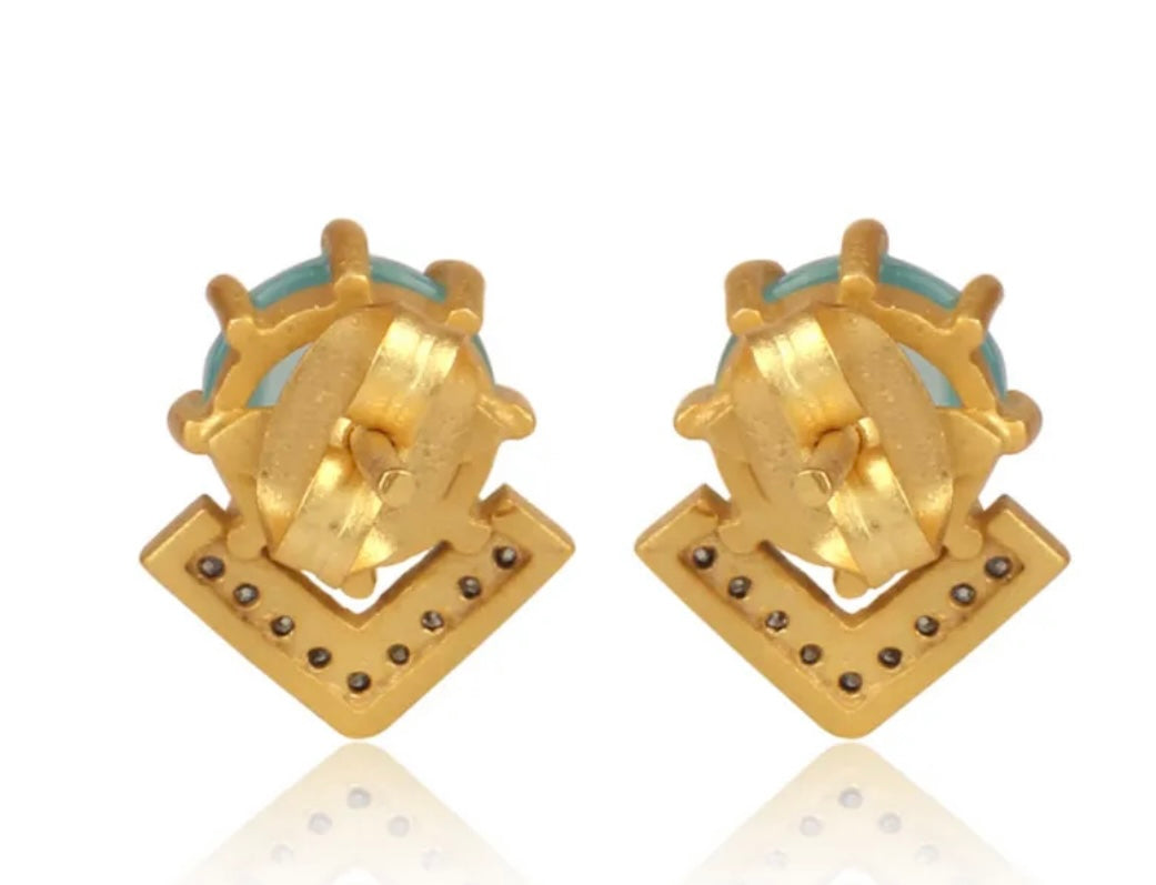 Petite Green Onyx and Rhodium Gold Stud Earrings