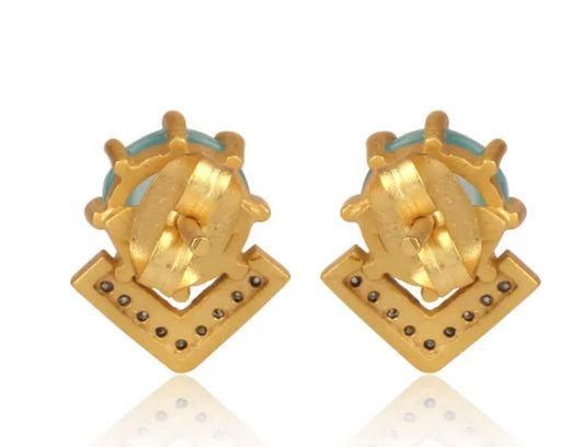 Petite Green Onyx and Rhodium Gold Stud Earrings