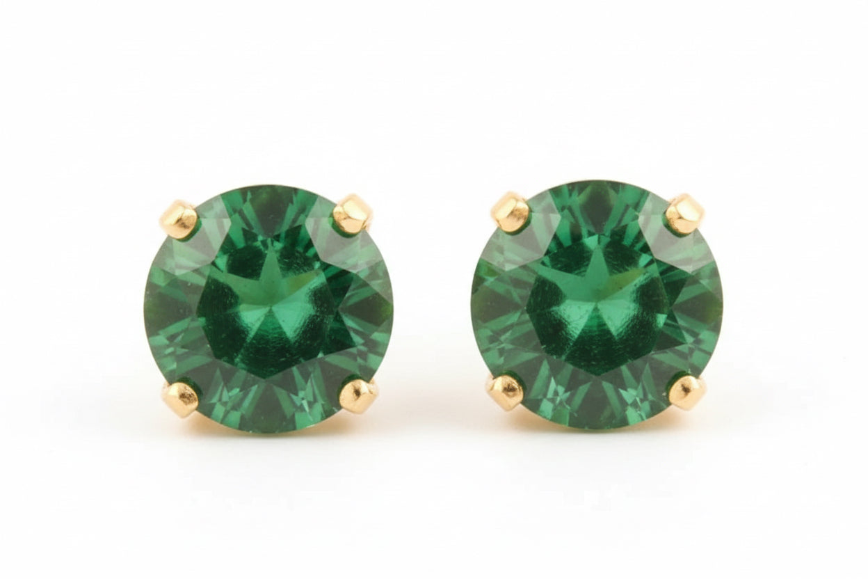 Green Quartz Gemstone Stud Earrings